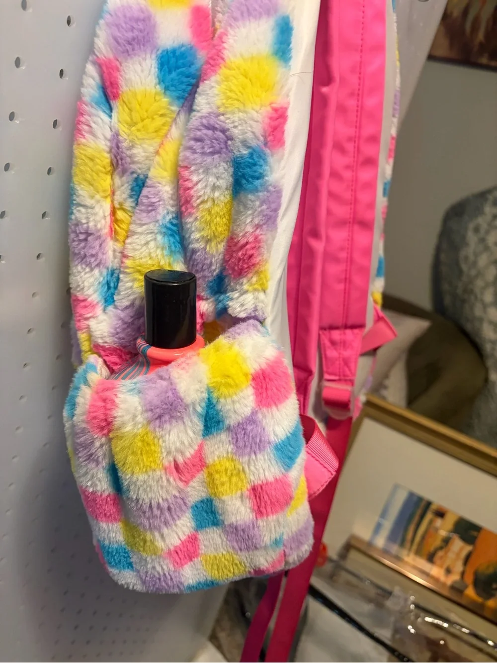 Plush Checkerboard Kids Backpack - Pastel Pink, Blue, Yellow, Purple